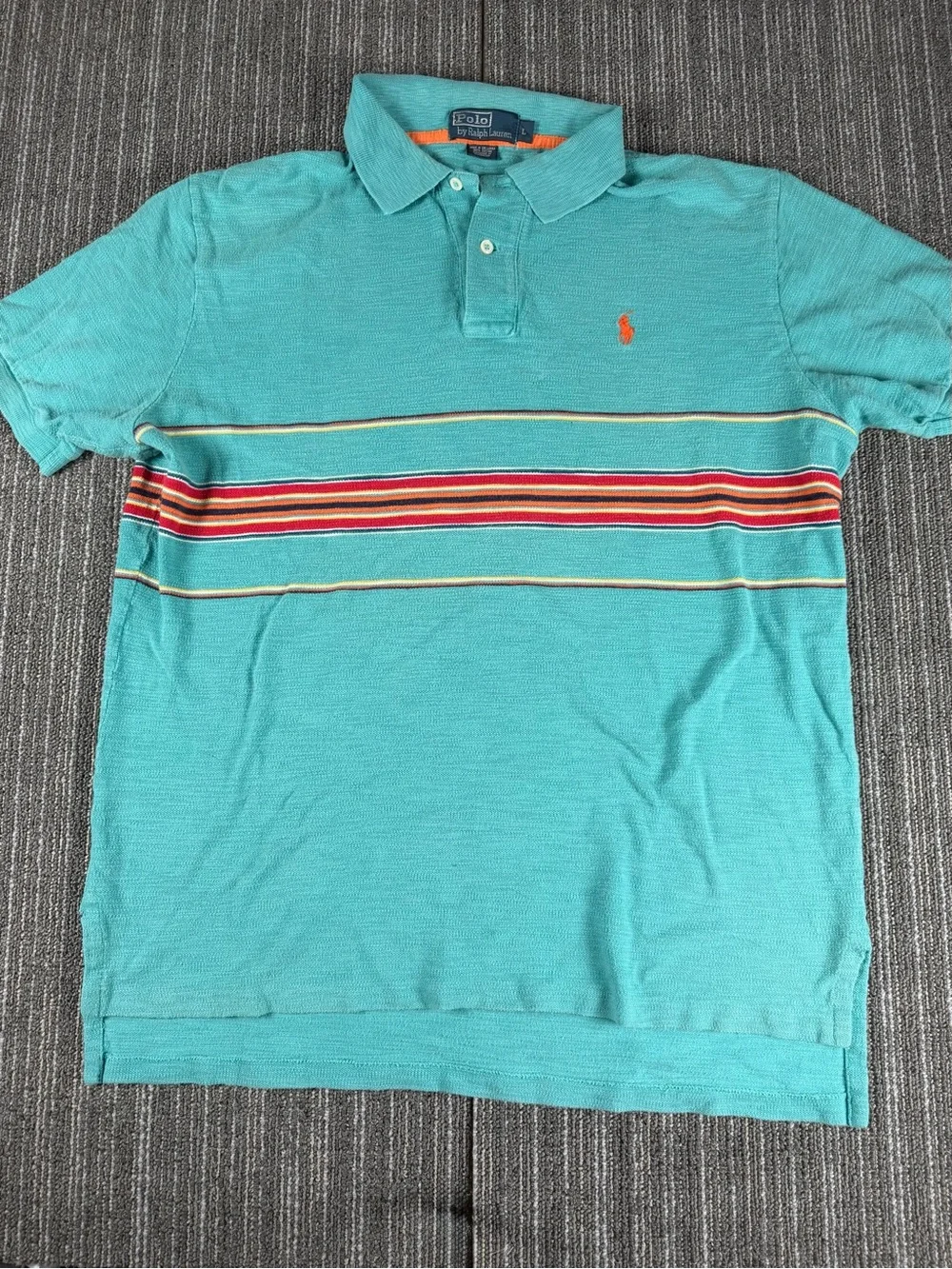 Polo by Ralph Lauren Men's Short Sleeve Turquoise Polo Shirt Yellow Red Striped